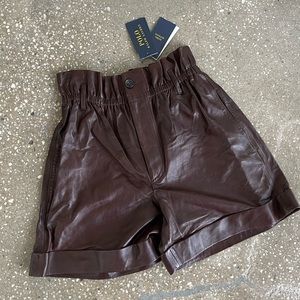 Polo Ralph Lauren paper bag waist brown leather shorts size 2